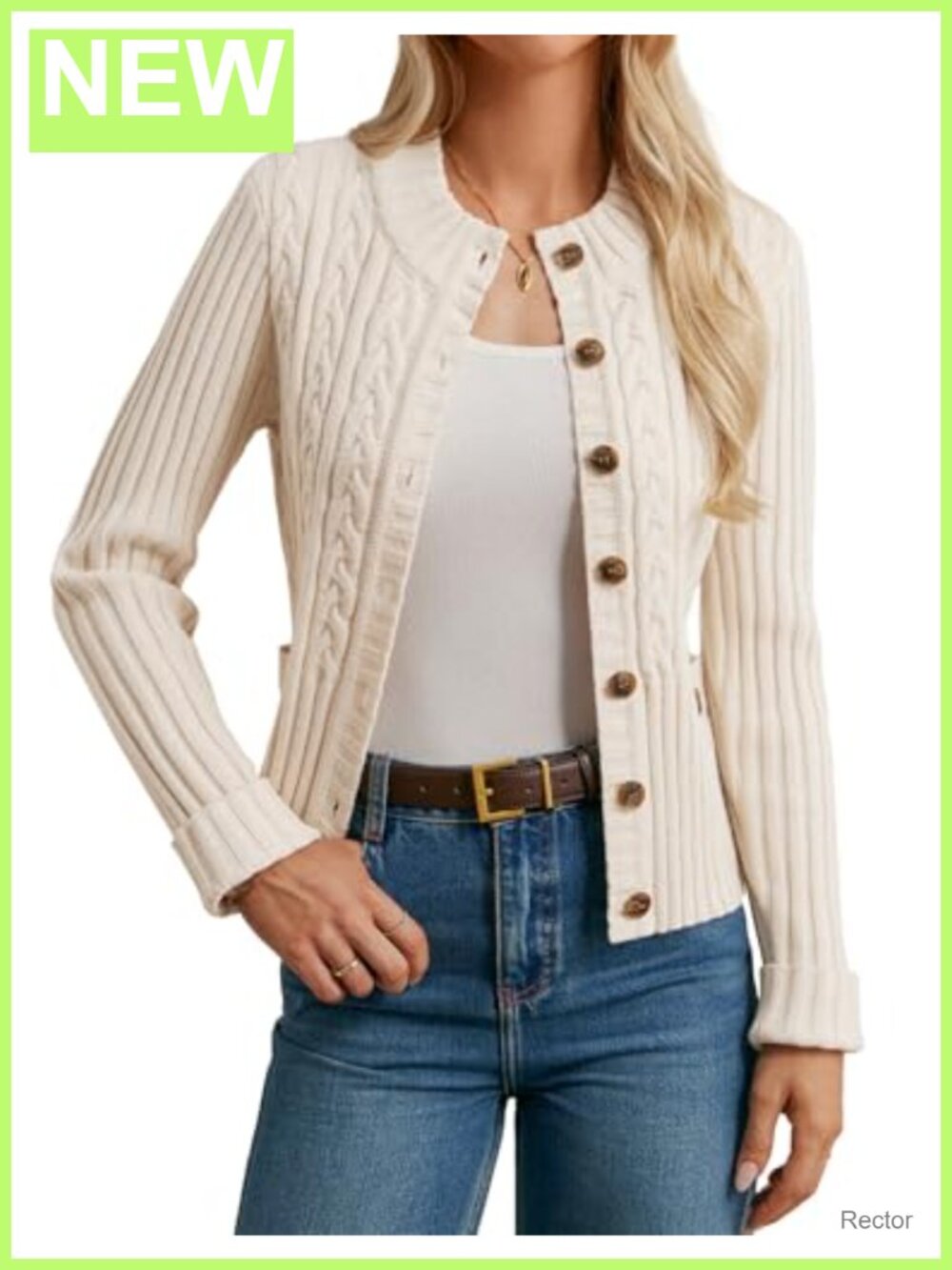 Cable Knit Button Up Cropped Cardigan Chunky Sweater for Women